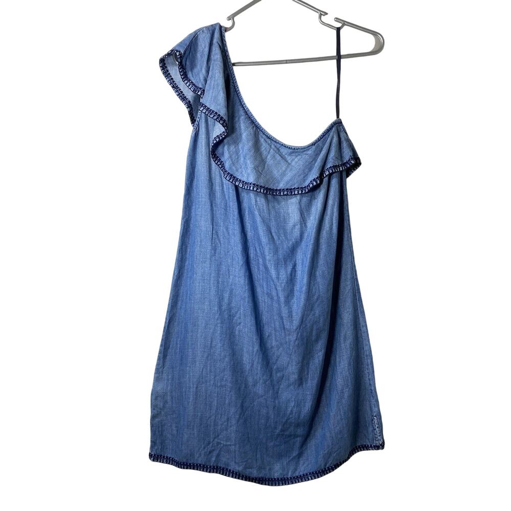 Cloth & Stone Chambray One Shoulder Ruffle Dress Women's XSMALL - Picture 4 of 7